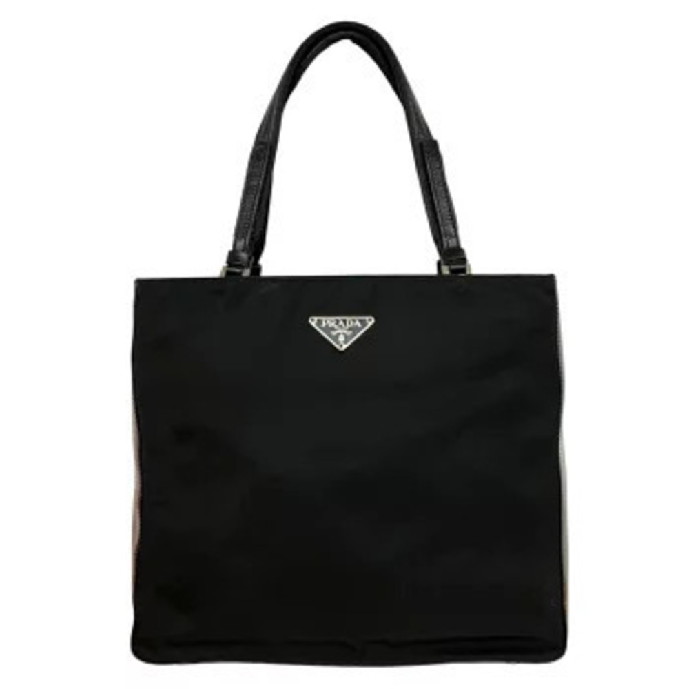 Prada Bag Tote Triangle Plate Black Handbag